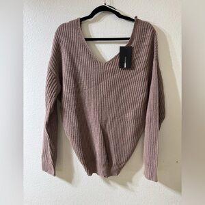 Fashion Nova V-Neck Sweater - Tan